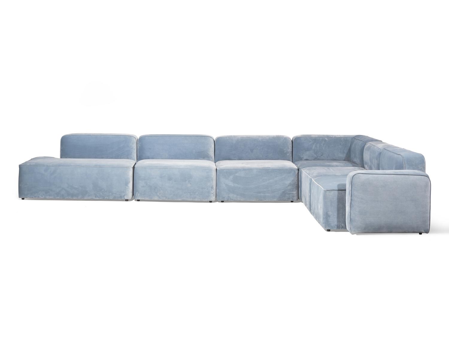 Rope Six-Piece Blue Velvet Modular Corner Sofa Denmark