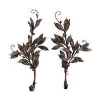 A Pair of Patinated Iron and Tole Fruiting Branch-Form Wall Lights