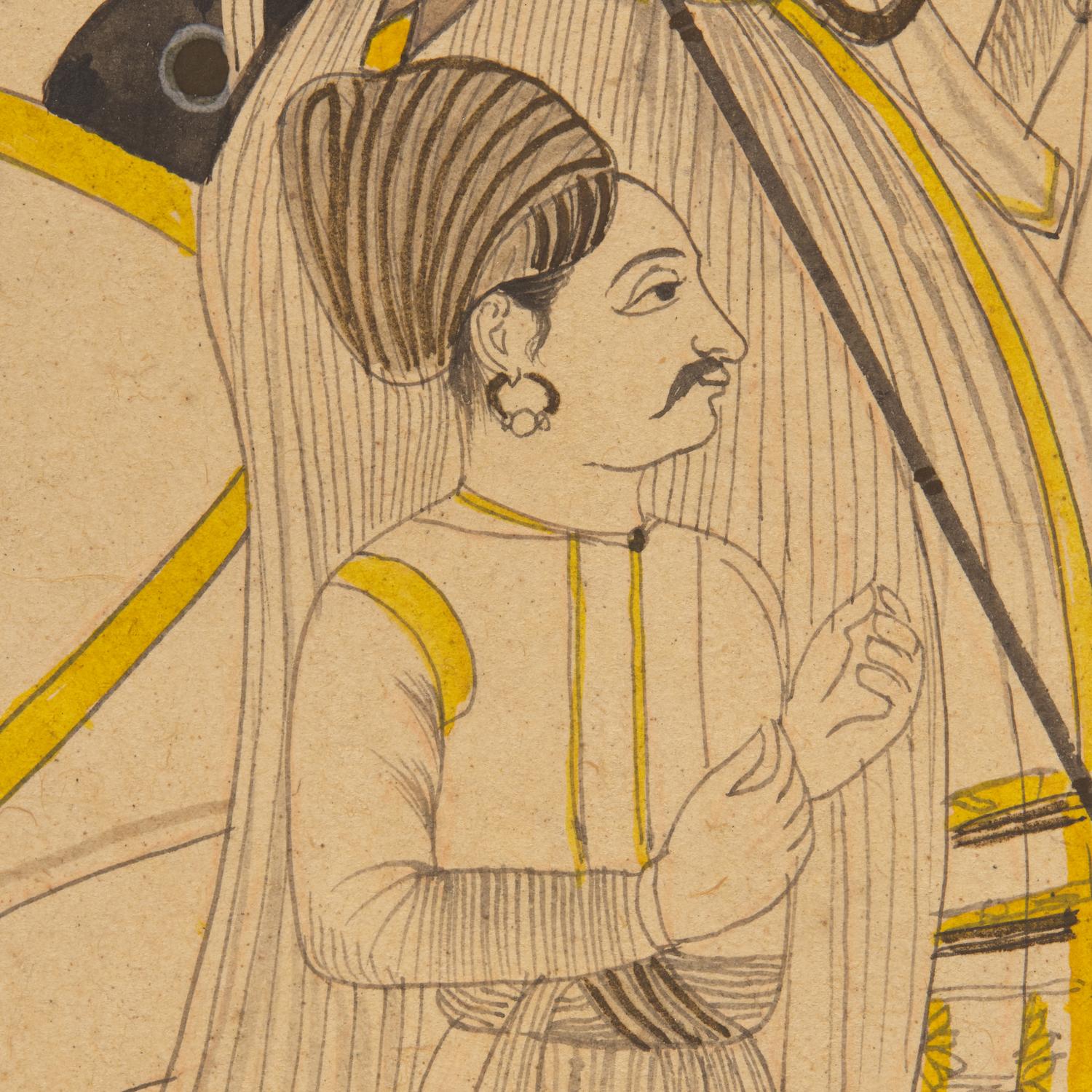 A Fine Profile Line Drawing of Raj Shri Fakirdas Jodhsinghot, Marwa, Rajasthan, India, 20th Century