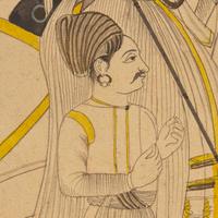 A Fine Profile Line Drawing of Raj Shri Fakirdas Jodhsinghot, Marwa, Rajasthan, India, 20th Century