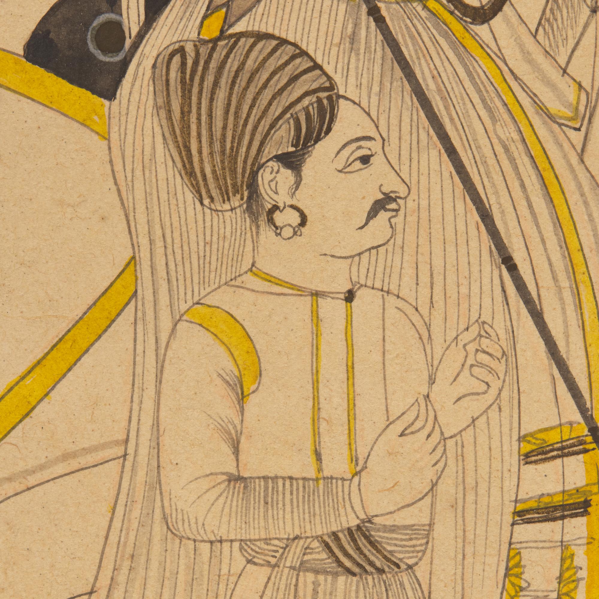 A Fine Profile Line Drawing of Raj Shri Fakirdas Jodhsinghot, Marwa, Rajasthan, India, 20th Century