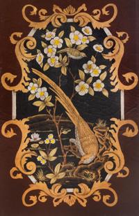 A Chinoiserie Decorated Leather Four-Panel Floor Screen