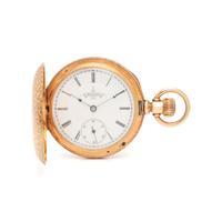 ELGIN, 14K YELLOW GOLD AND DIAMOND HUNTER CASE POCKET WATCH