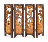 A Chinese Carved Bamboo and Hardwood Table Screen