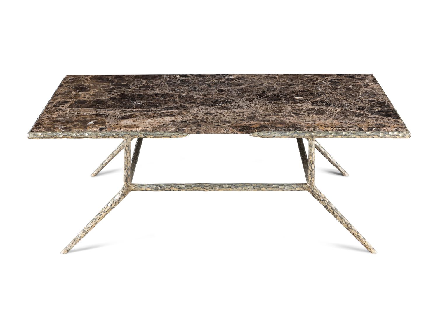 A Contemporary Gilt Metal and Marble Cocktail Table