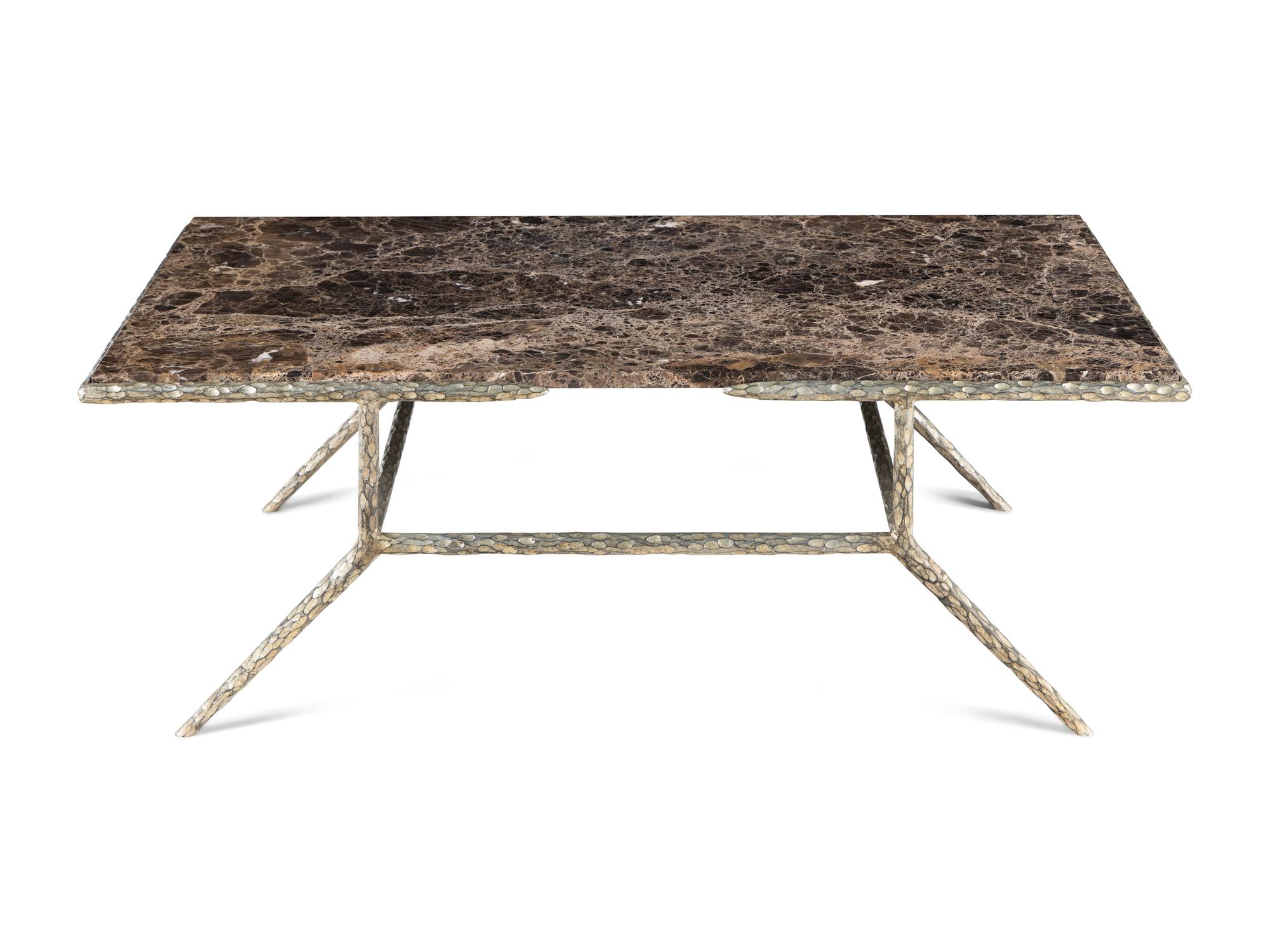 A Contemporary Gilt Metal and Marble Cocktail Table