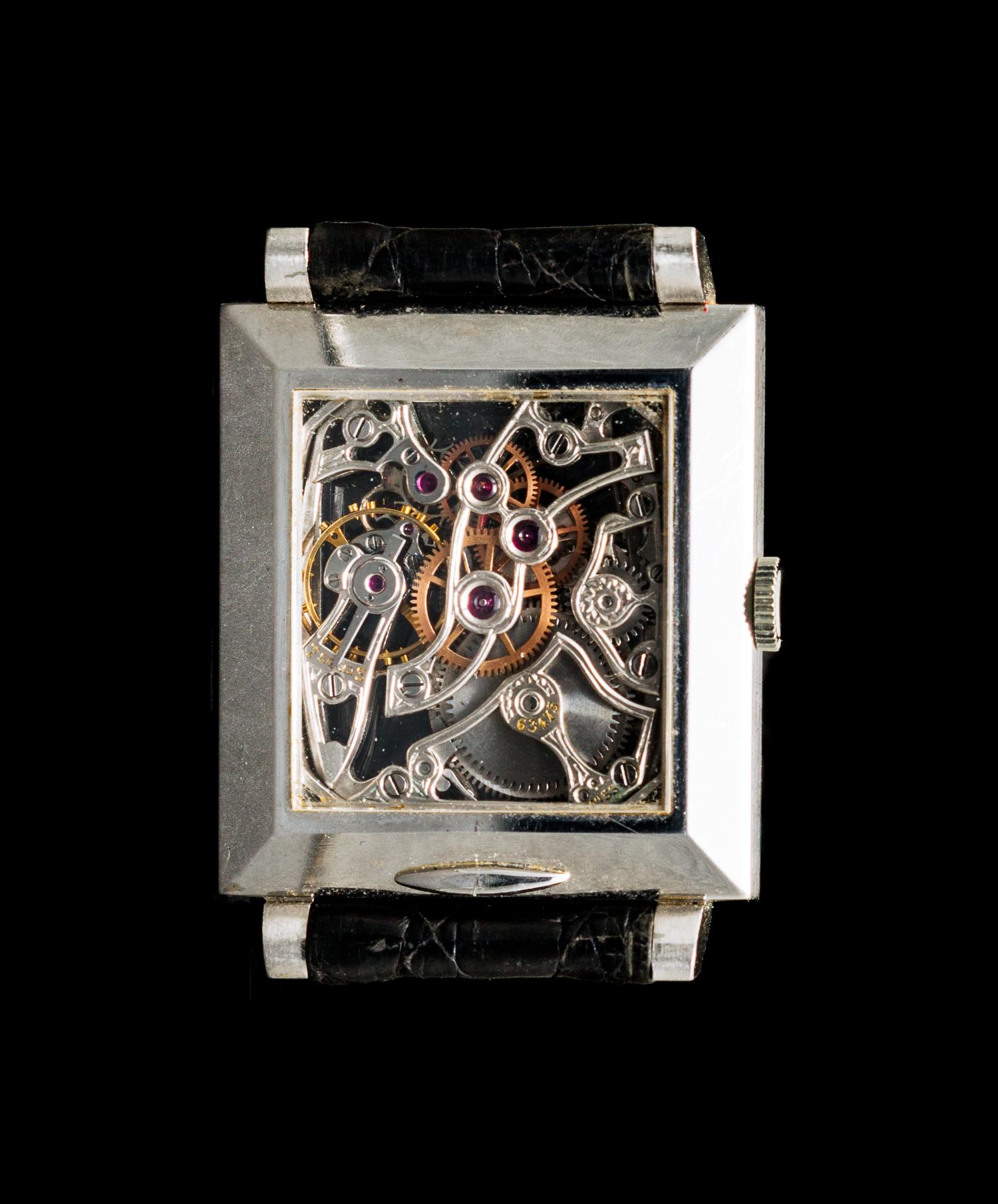 A Platinum and Diamond Skeleton Wristwatch,
