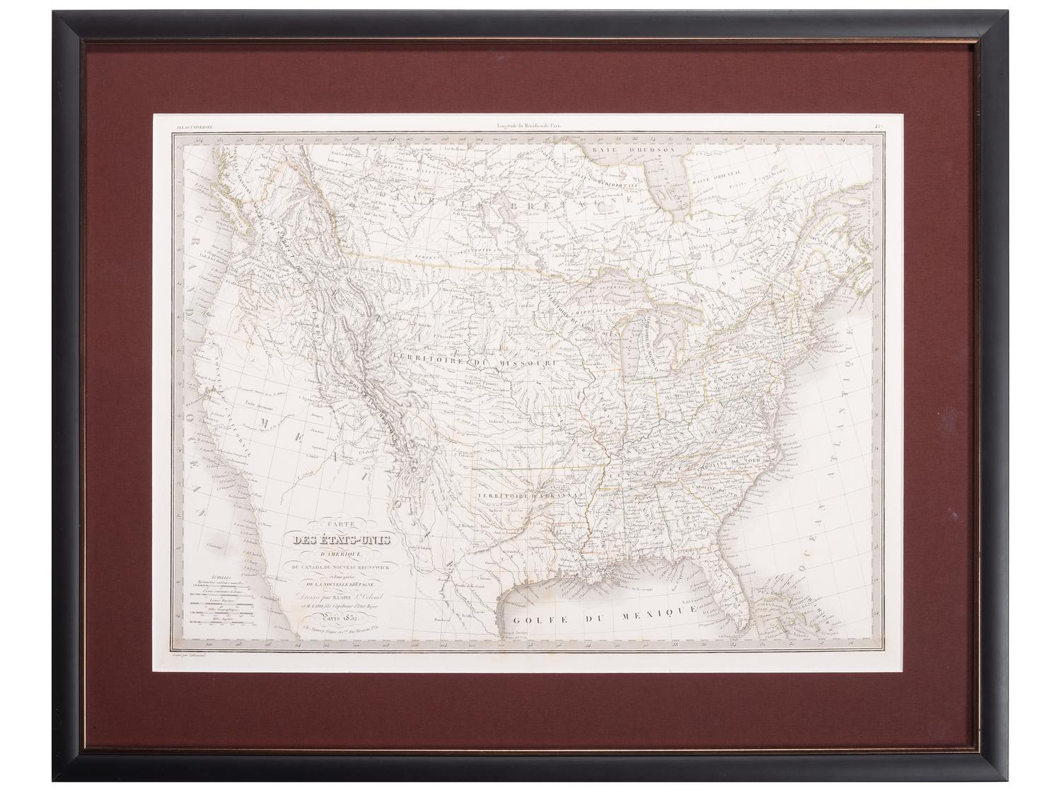 [MAPS & ATLASES]. EMILE, Alexander (1820-1886) and Pierre LAPIE (1777/1779-1850). Carte des Etats-Unis d'Amerique, du Canada, du Nouveau Brunswick et d'une Partie de la Nouvelle Bretagne, Atlas Universel . 1832.