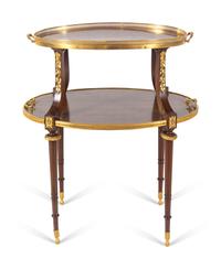 A Louis XVI Style Gilt Bronze Mounted Parquetry Two-Tier Table