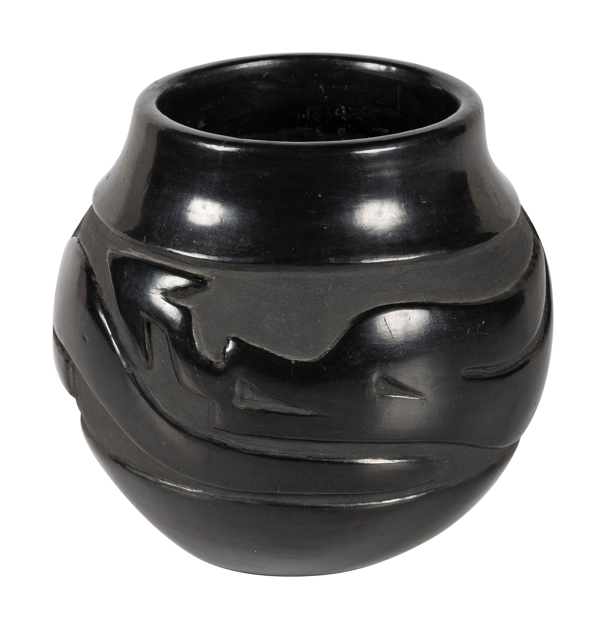 Carved Blackware Pottery Jar, with Avanyu