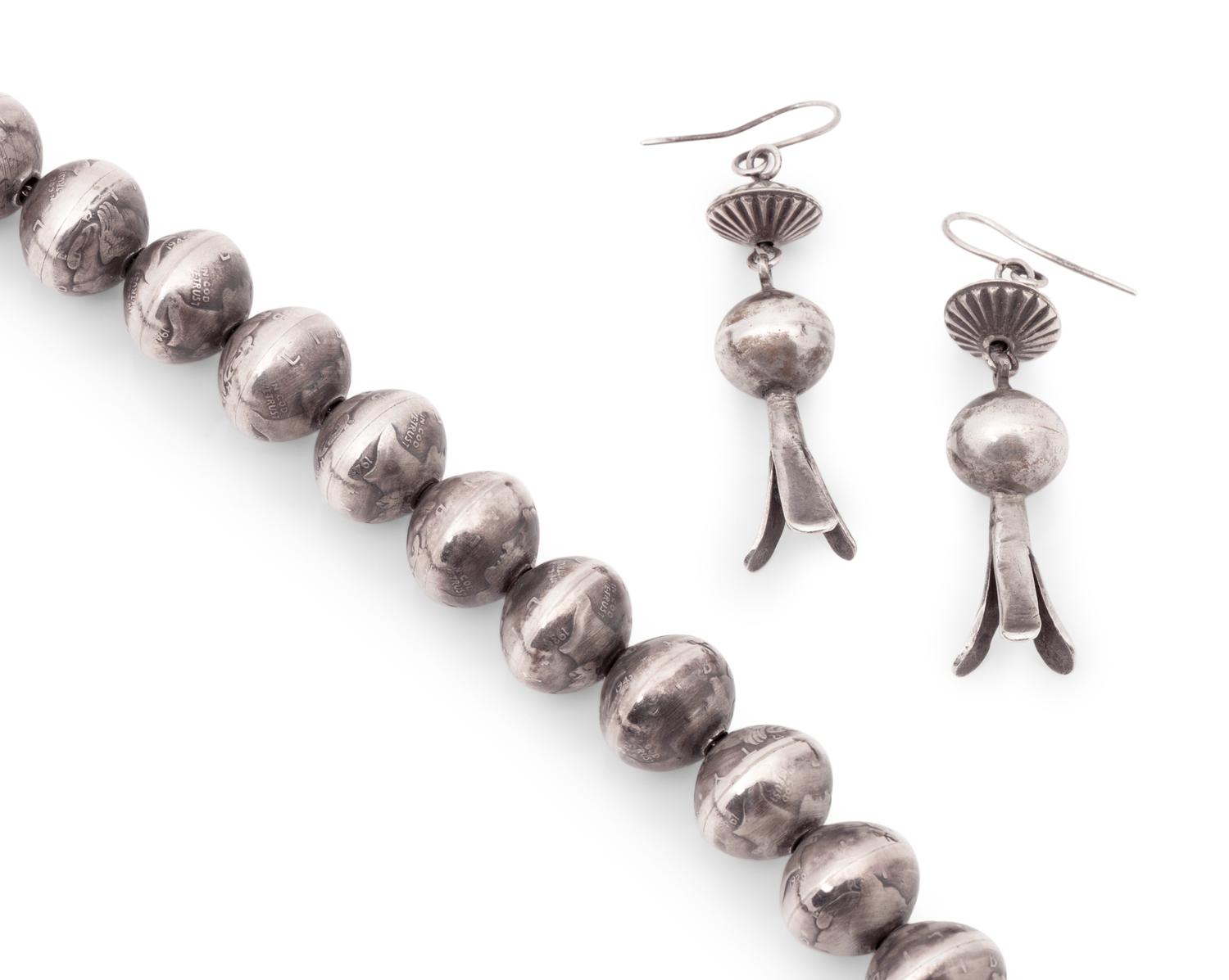 Navajo Mercury Dime Necklace, and Squash Blossom Hook Earrings