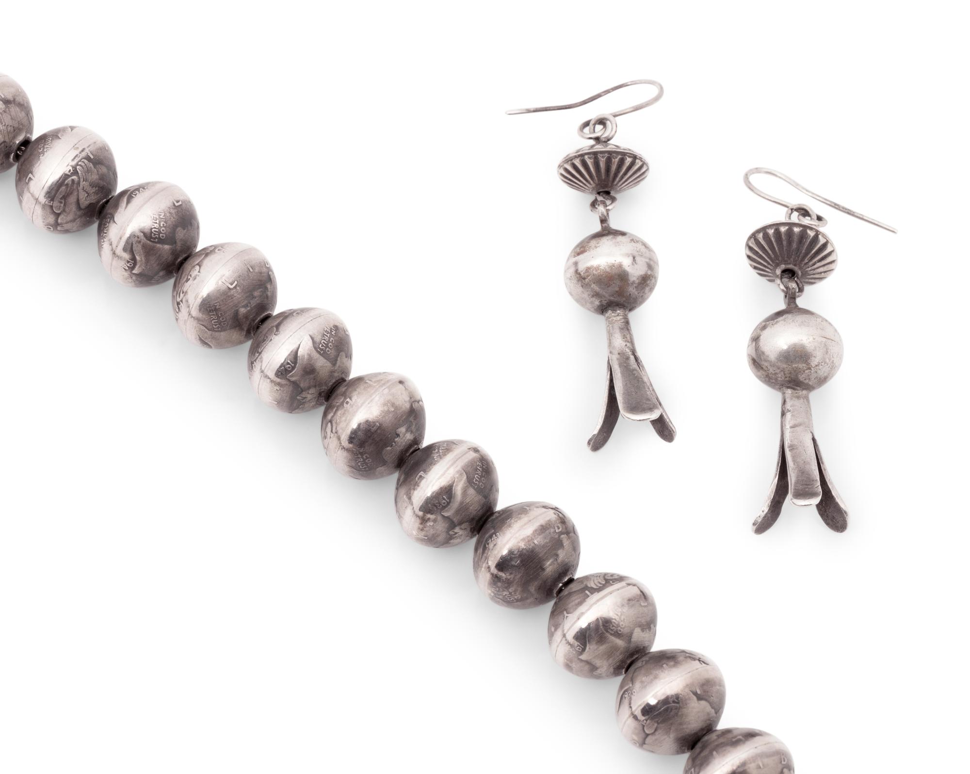 Navajo Mercury Dime Necklace, and Squash Blossom Hook Earrings