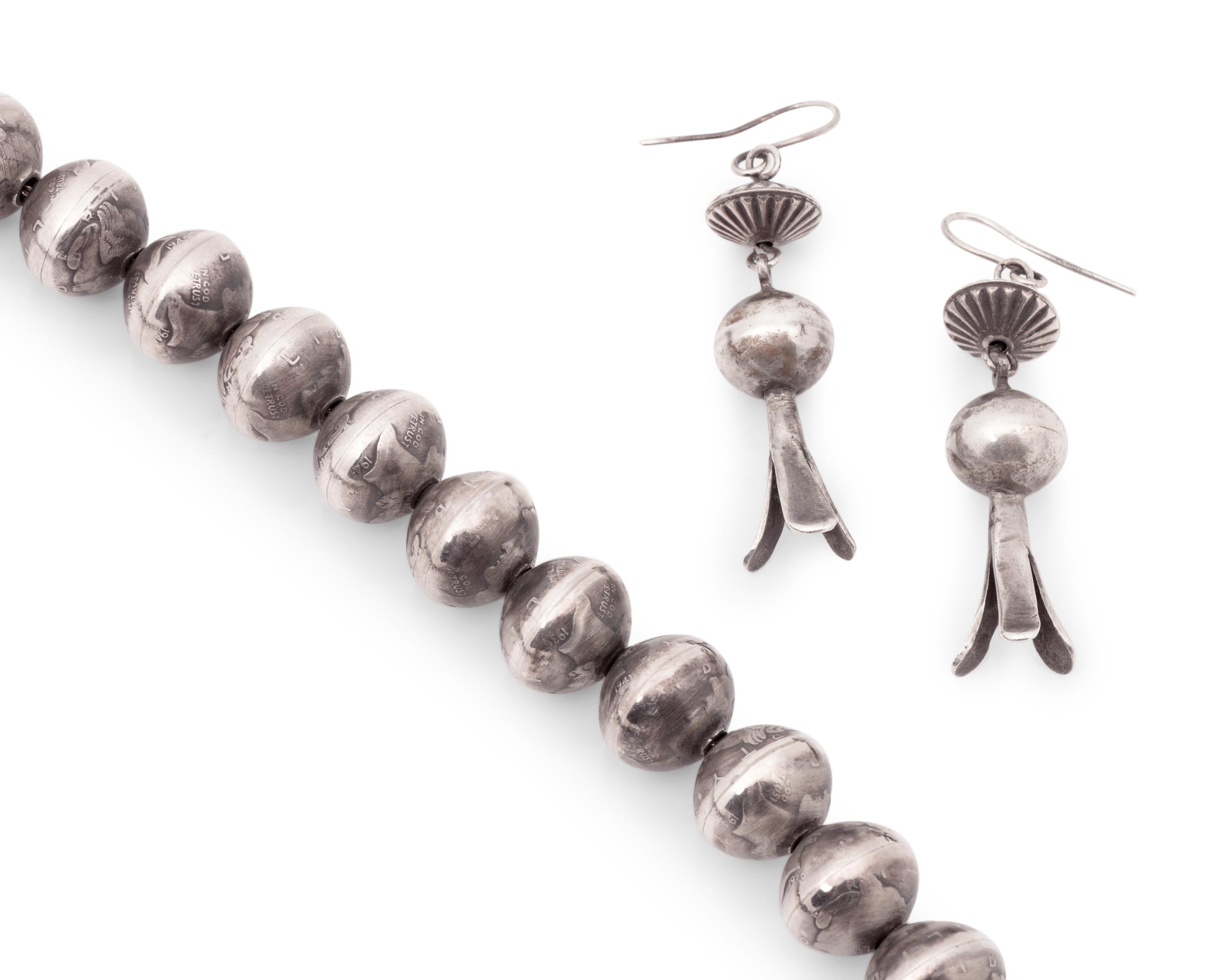 Navajo Mercury Dime Necklace, and Squash Blossom Hook Earrings
