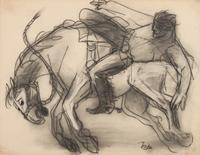 Two Drawings: Nearly Busted and Fighting Bulls