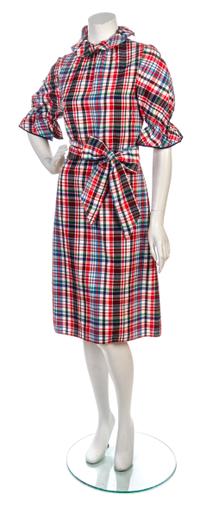 A Pierre Cardin Multicolor Plaid Cotton Shirtdress,