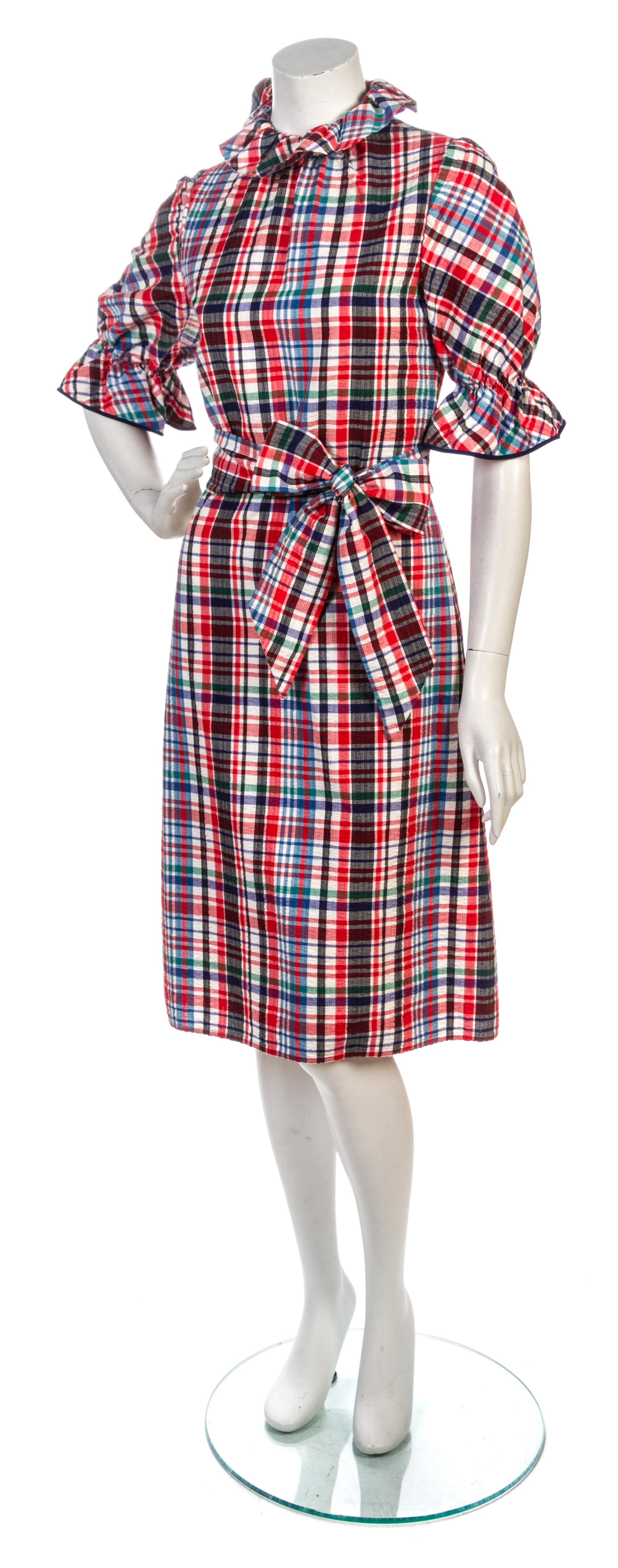 A Pierre Cardin Multicolor Plaid Cotton Shirtdress,