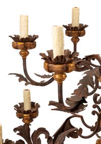 A Spanish Giltwood and Iron Twelve-Light Chandelier