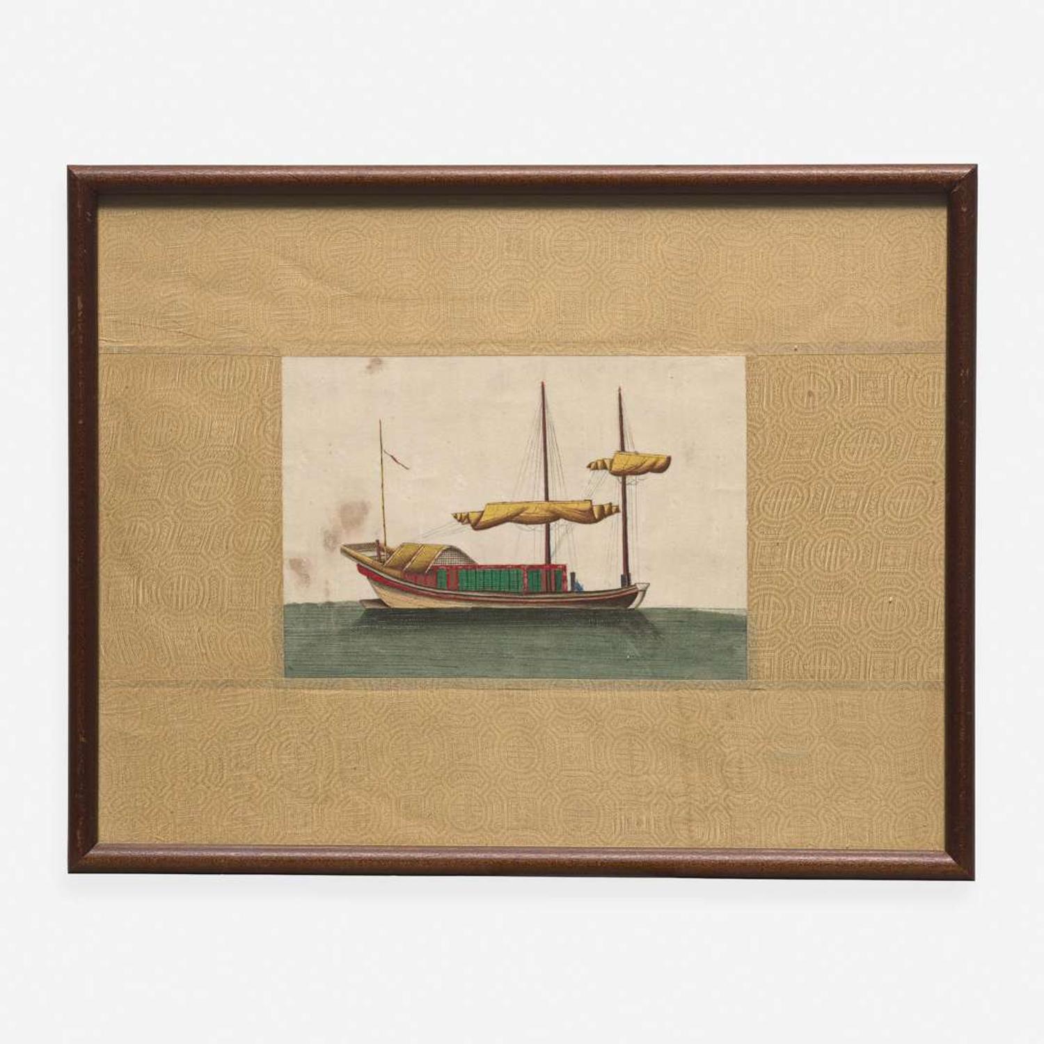 A Suite of Eight Chinese Export Paintings of Junks and Vessels 19th century