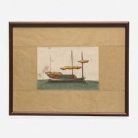 A Suite of Eight Chinese Export Paintings of Junks and Vessels 19th century