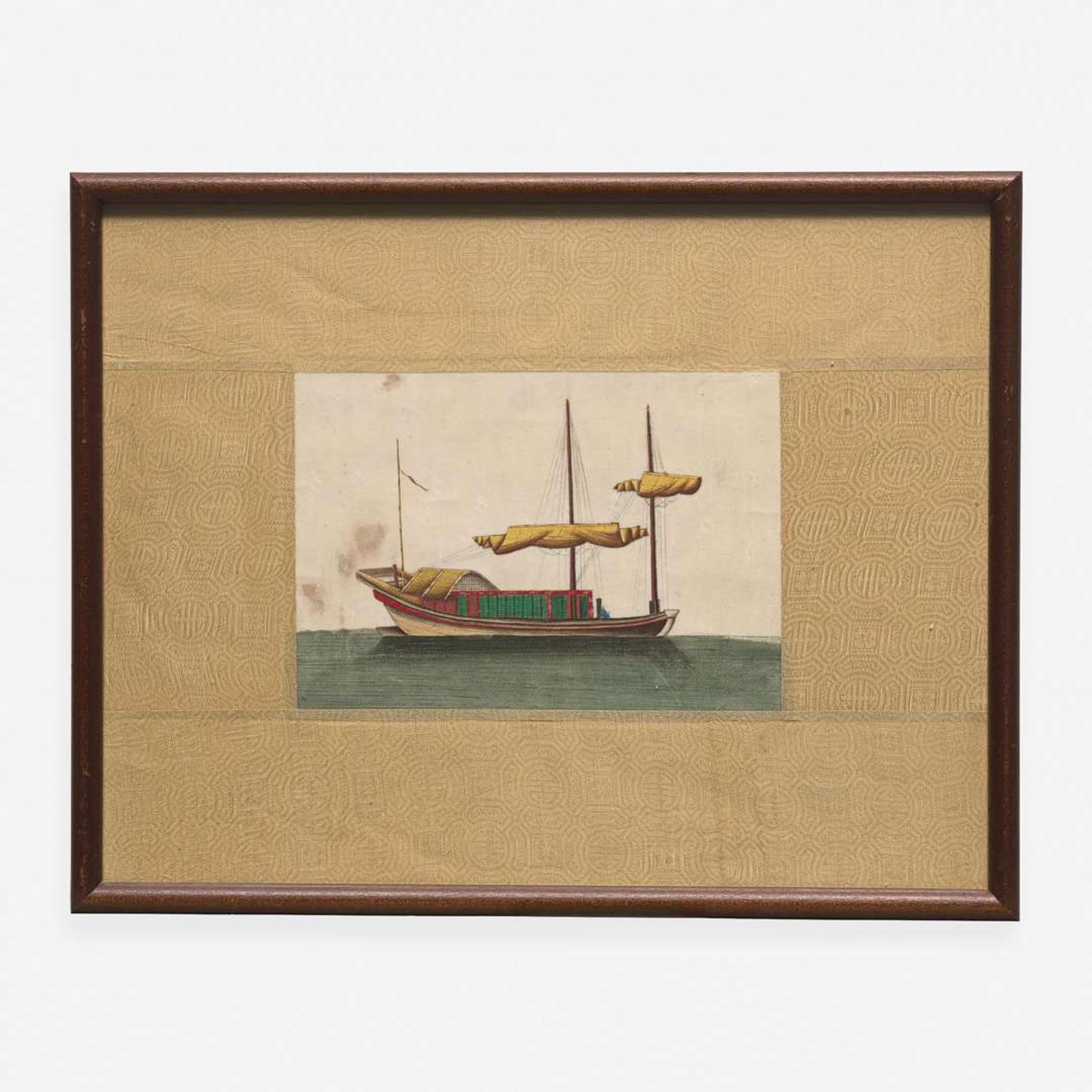 A Suite of Eight Chinese Export Paintings of Junks and Vessels 19th century