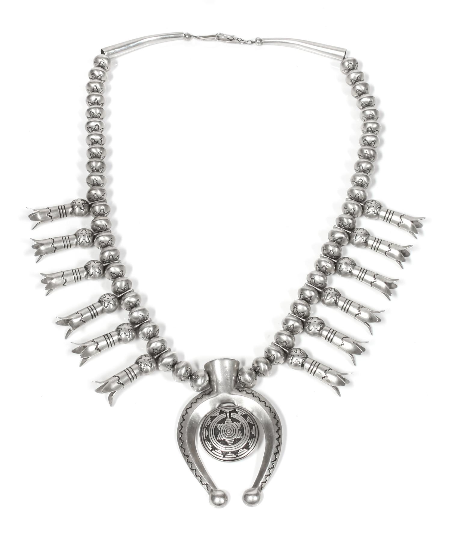 Navajo Silver Squash Blossom, Herbert Taylor (1951-1996) Length 22 inches