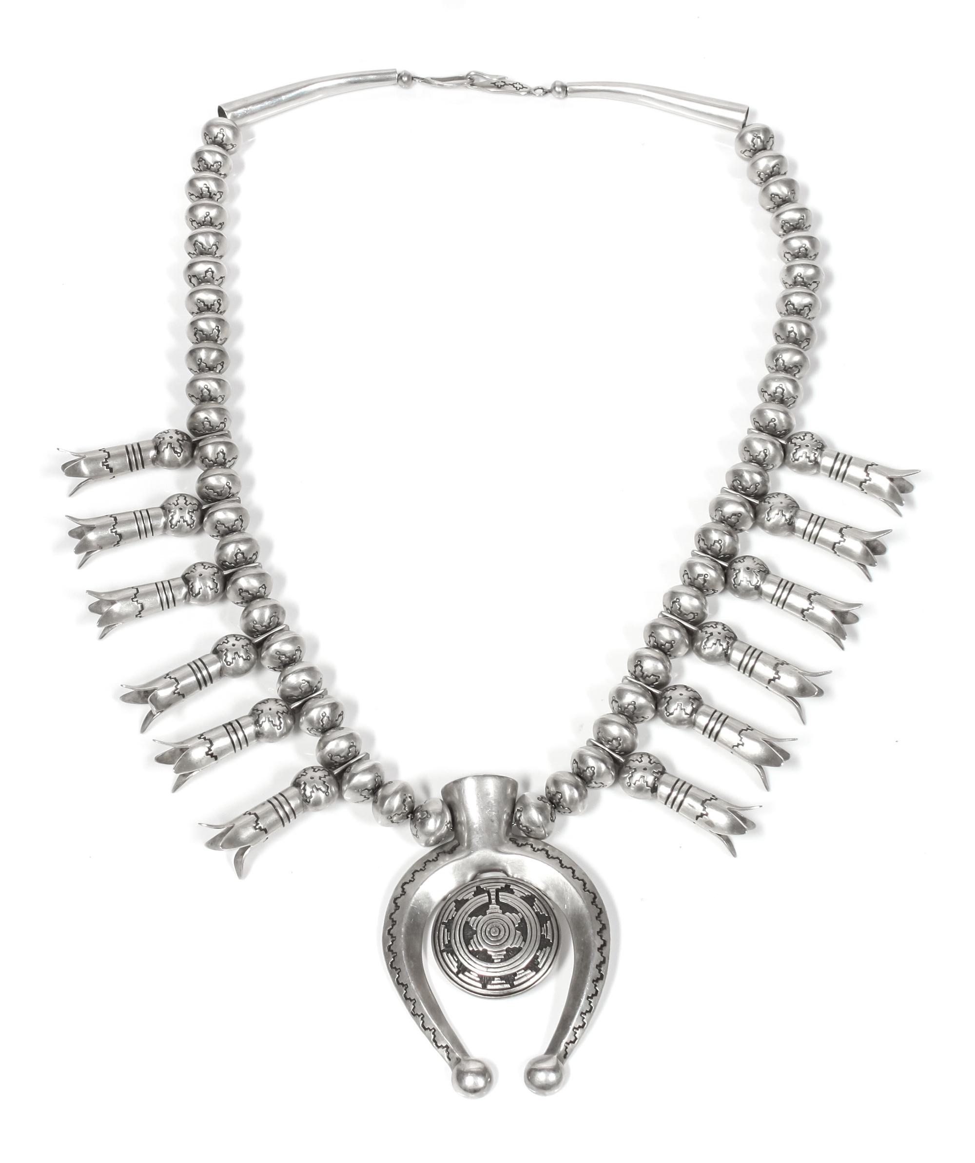 Navajo Silver Squash Blossom, Herbert Taylor (1951-1996) Length 22 inches