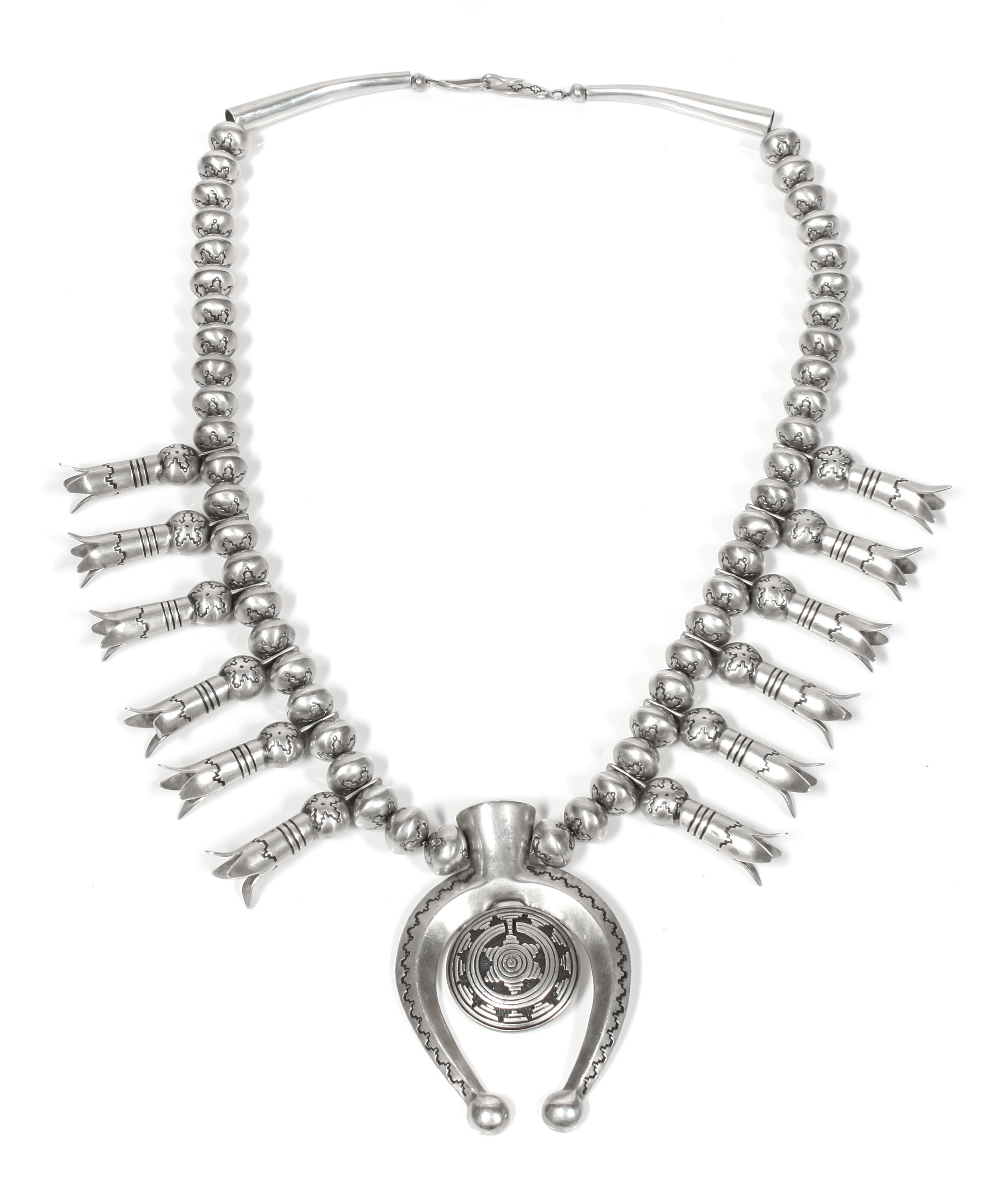 Navajo Silver Squash Blossom, Herbert Taylor (1951-1996) Length 22 inches