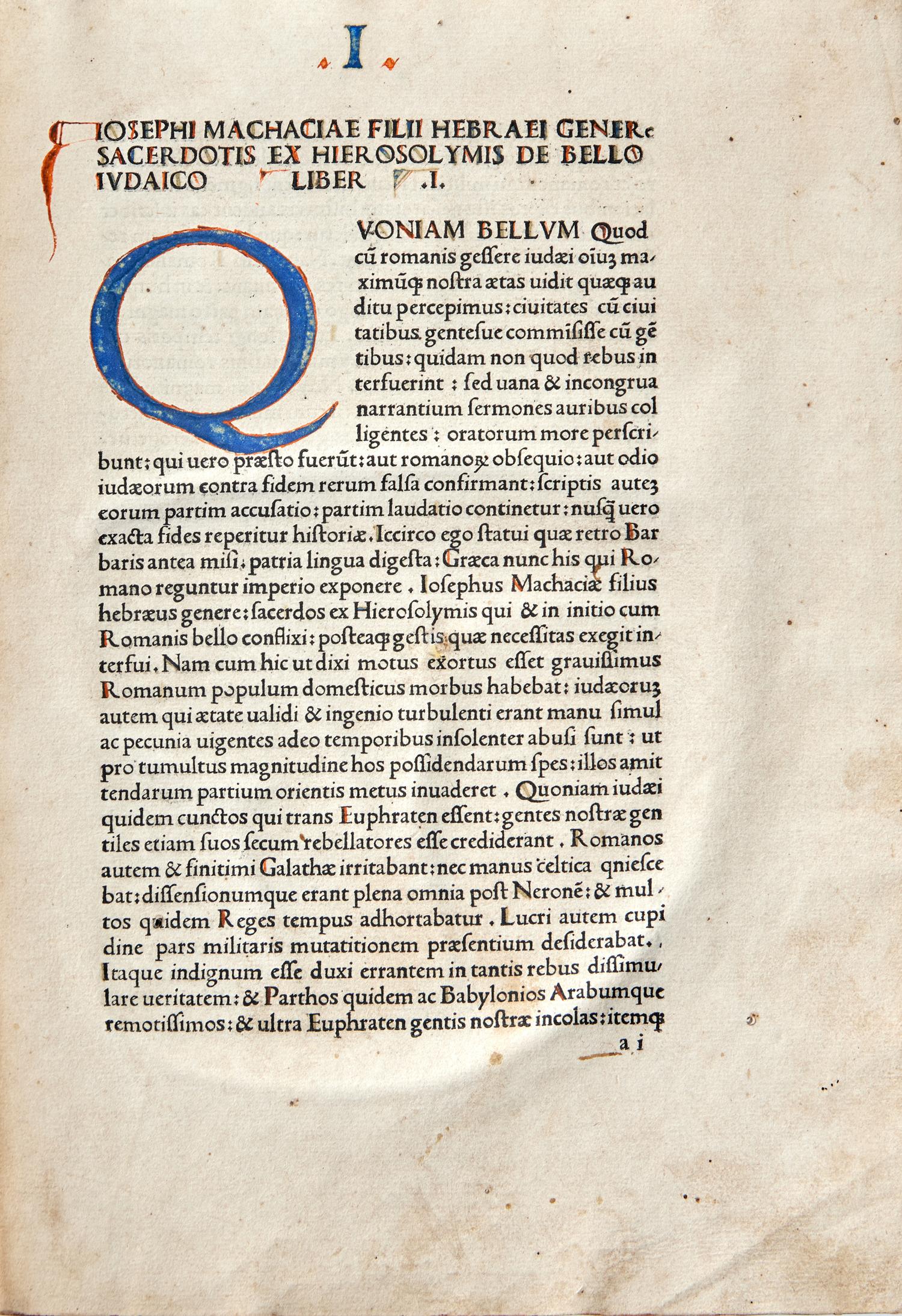 [Early Printing] [Incunable] (Josephus, Flavius). De antiquitate Judaica. De Bello Judaica