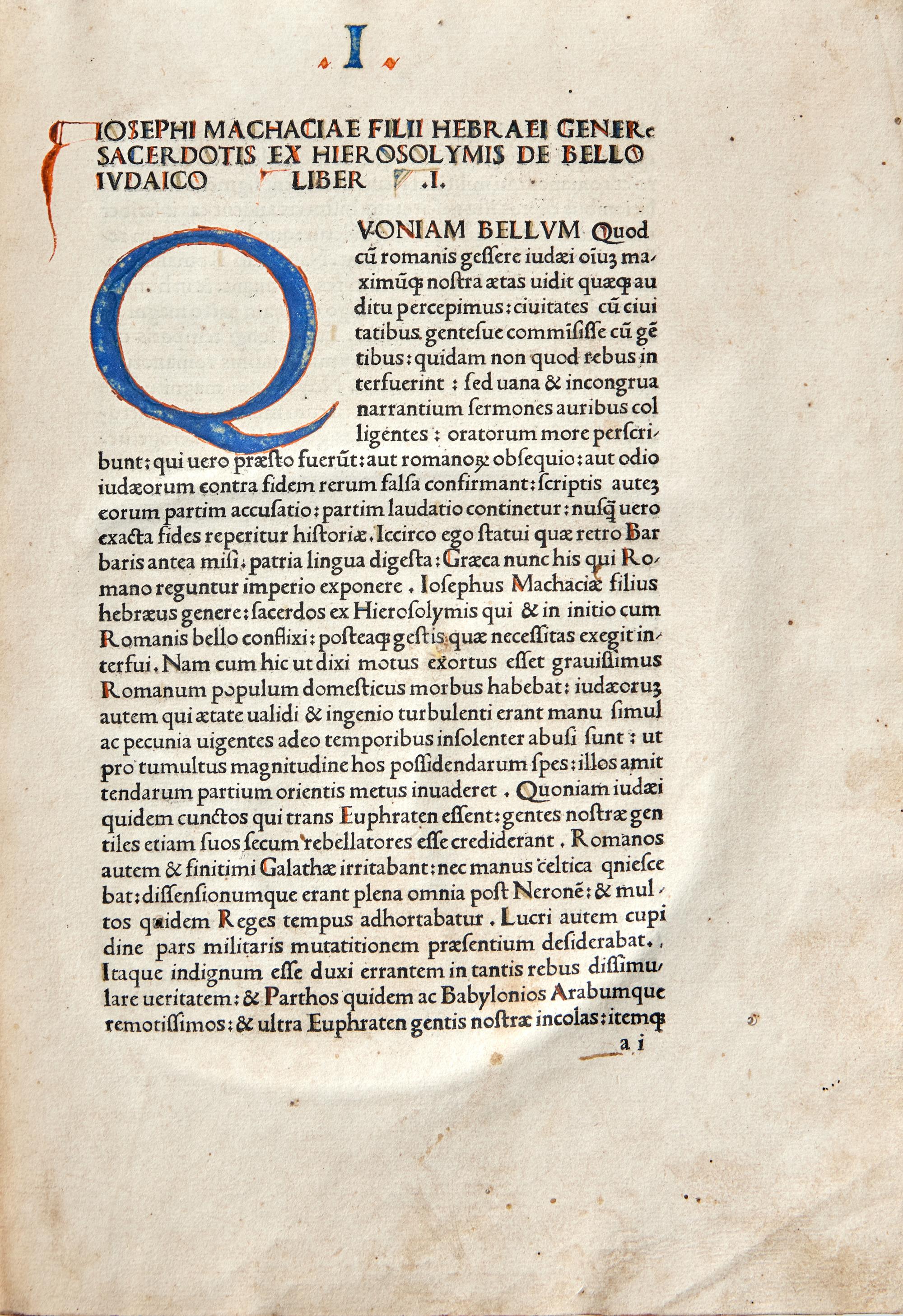 [Early Printing] [Incunable] (Josephus, Flavius). De antiquitate Judaica. De Bello Judaica
