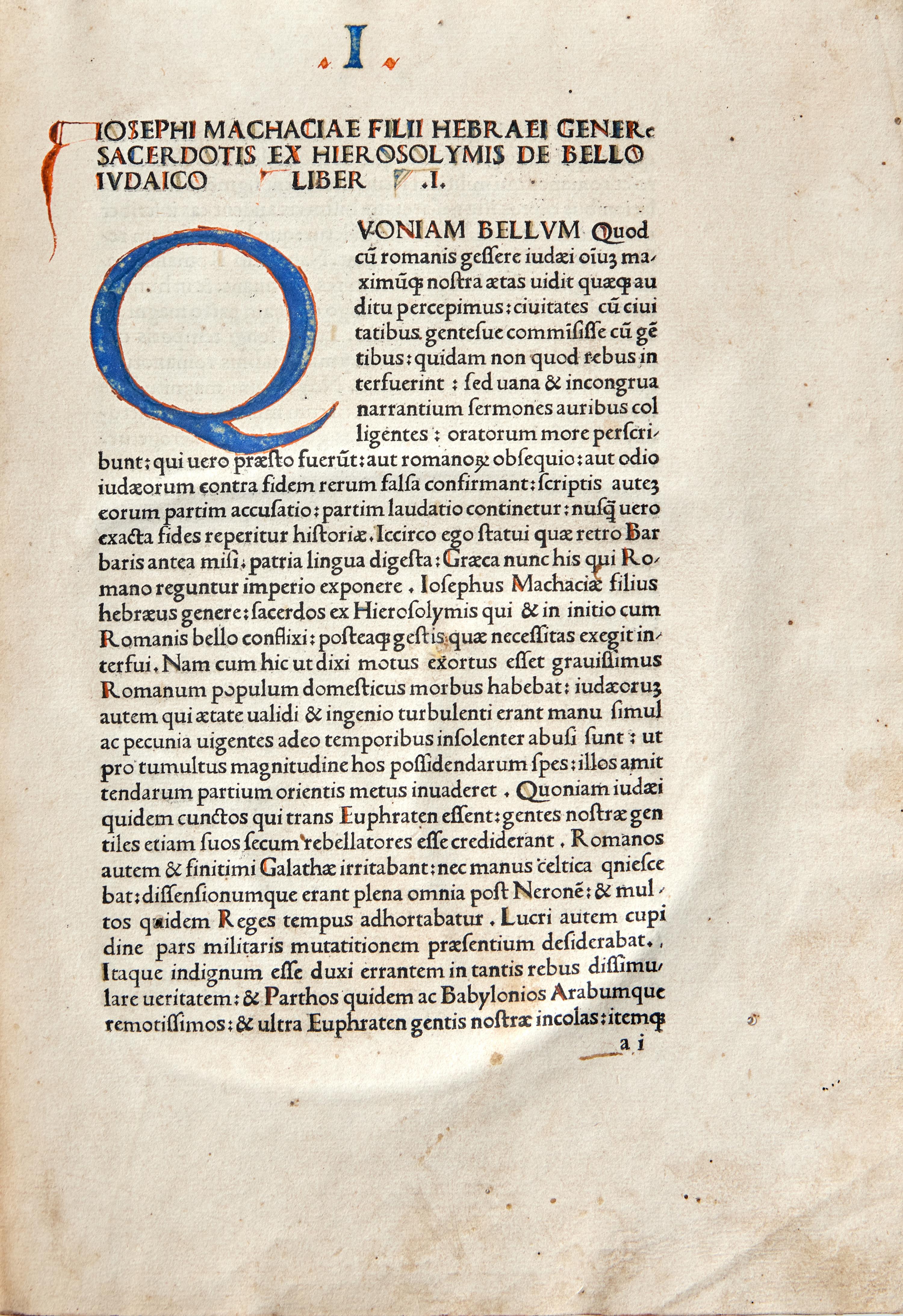 [Early Printing] [Incunable] (Josephus, Flavius). De antiquitate Judaica. De Bello Judaica