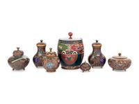 Seven Cloisonné Covered Jars