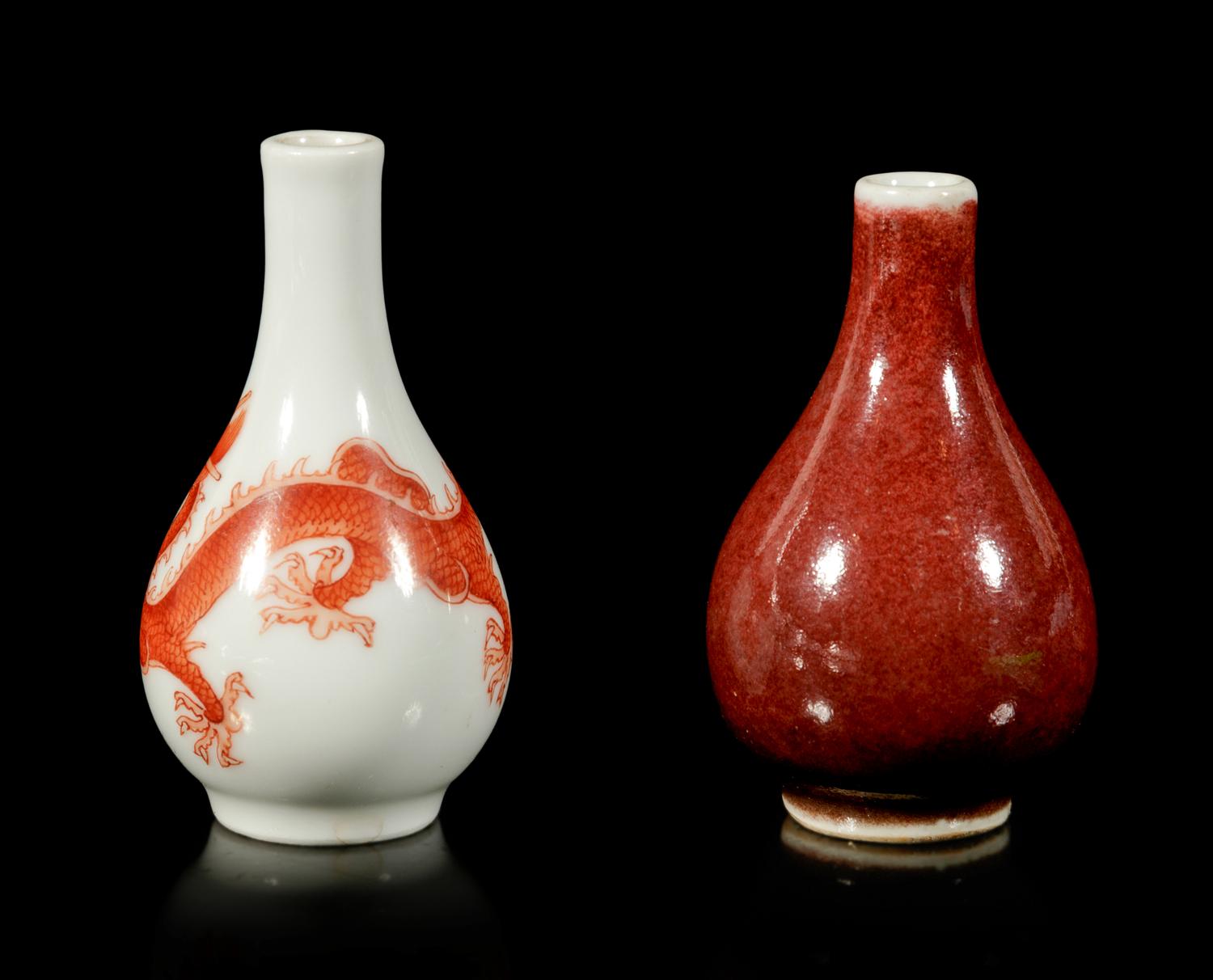 Two Porcelain Bottle Vase-Form Snuff Bottle