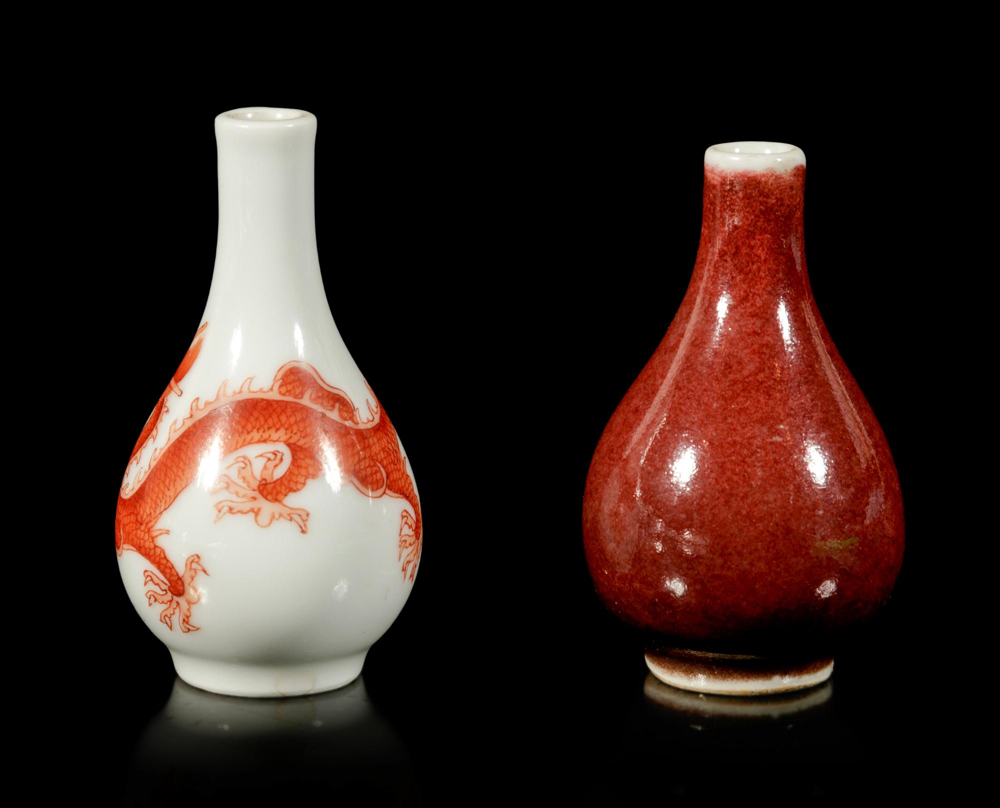 Two Porcelain Bottle Vase-Form Snuff Bottle