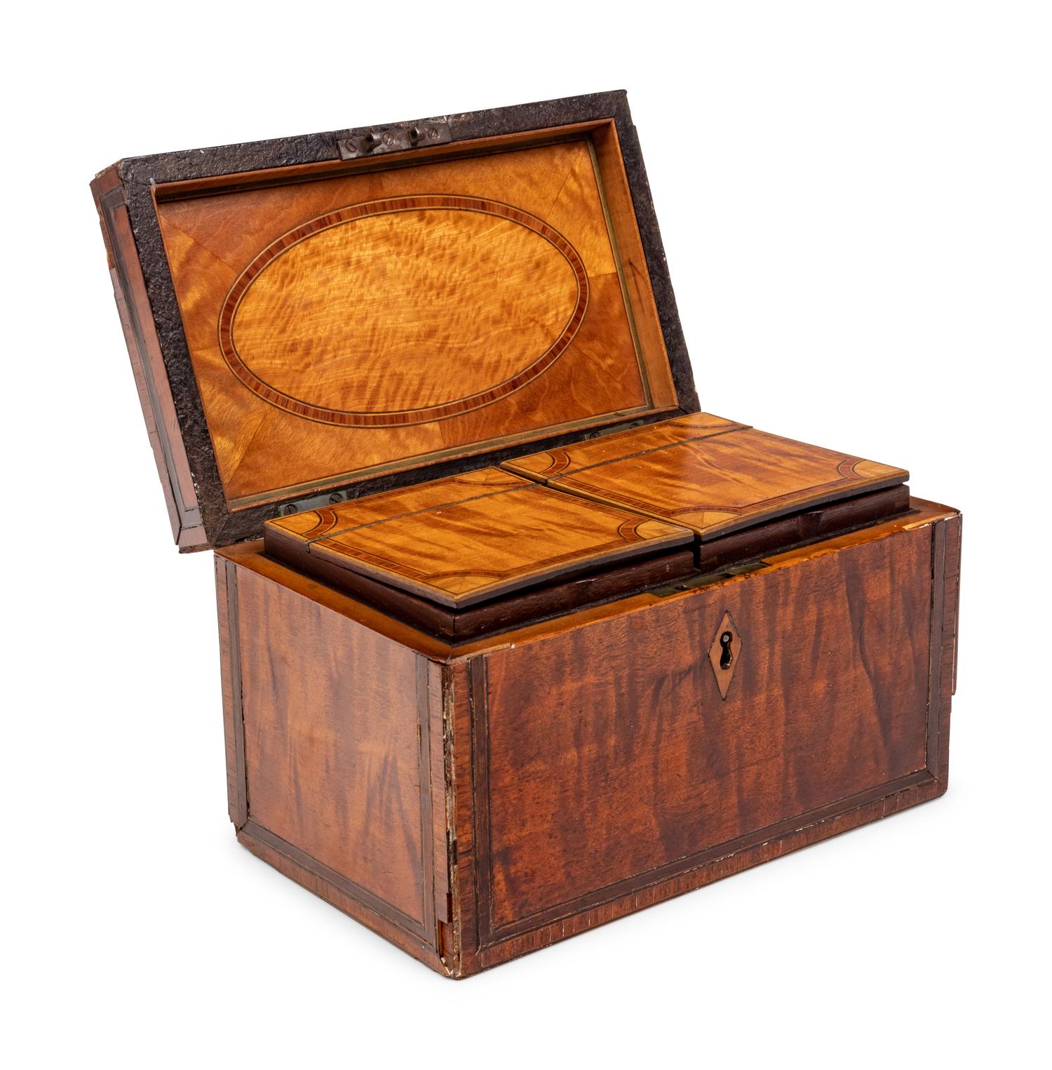 A George III Mahogany and Satinwood Tea Caddy