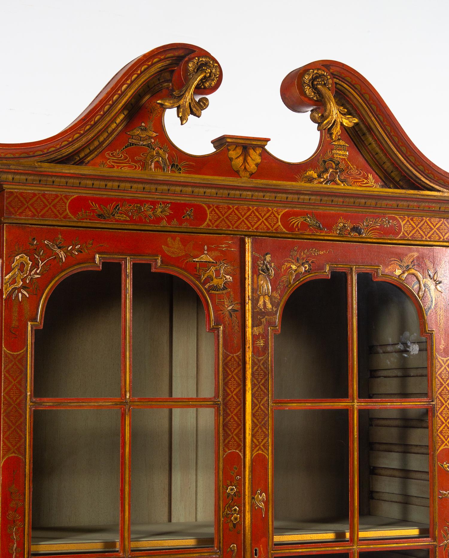 A George III Style Chinoiserie-Painted Breakfront Bookcase