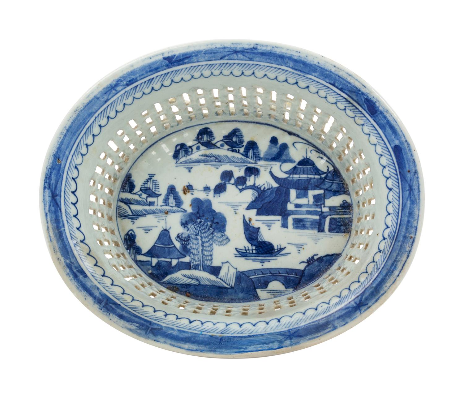 A Chinese Export Cobalt-Decorated Reticulated Porcelain Bowl