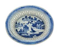 A Chinese Export Cobalt-Decorated Reticulated Porcelain Bowl