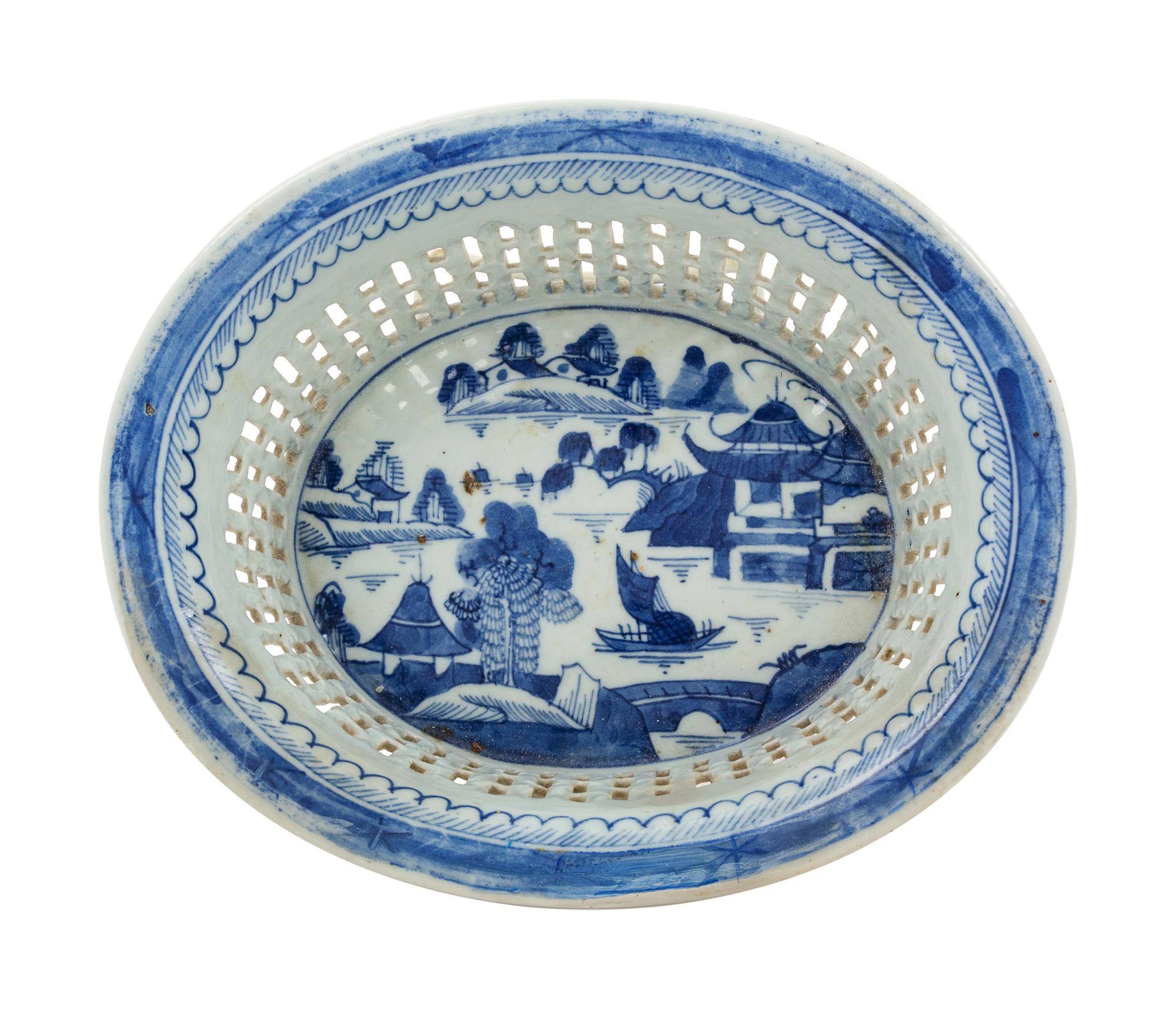 A Chinese Export Cobalt-Decorated Reticulated Porcelain Bowl