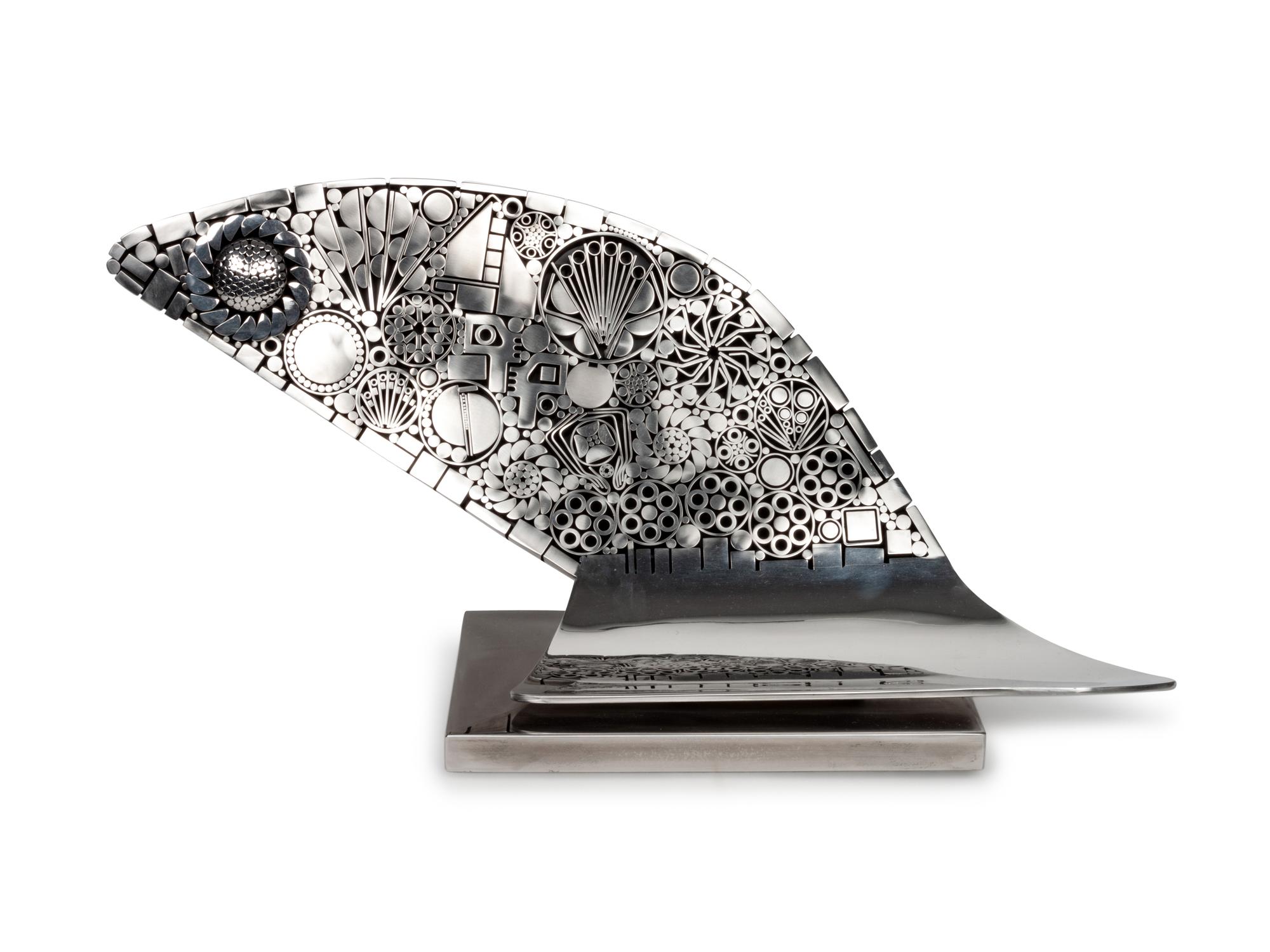 Chrome and Glass Floral Curved Sculpture, 1999