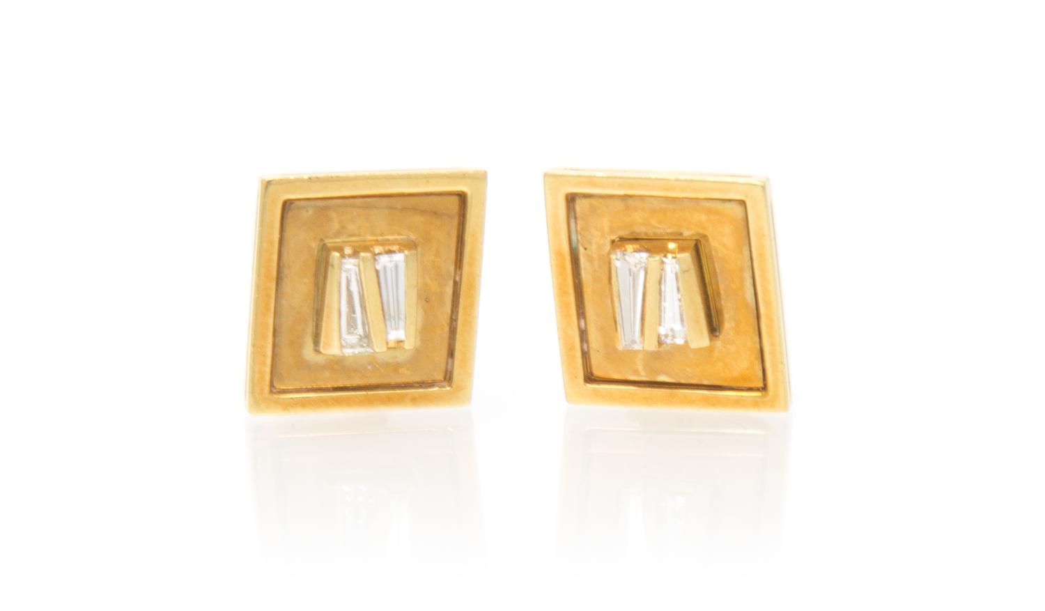 A Pair of 18 Karat Yellow Gold and Diamond Earrings, 6.60 dwts.
