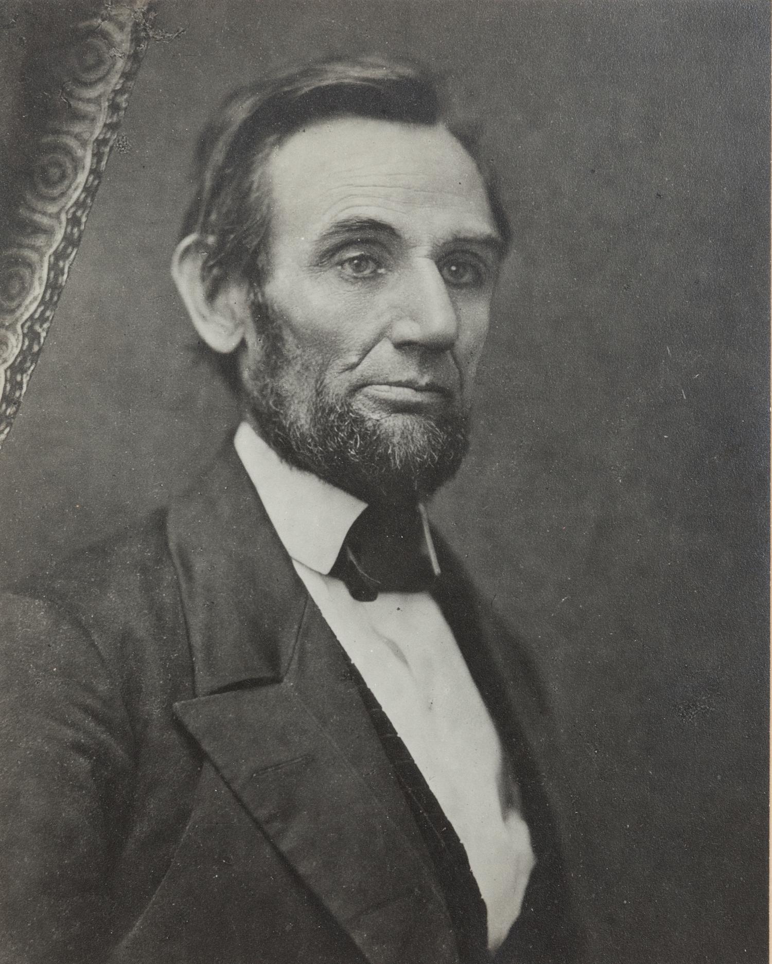 LINCOLN, Abraham (1809-1865). GERMAN, C. S., photographer, after. Photograph portrait, 20th-century reprint from the original 1861 glass negative. Springfield, IL: Herbert Georg Studio, [ca 1941?].