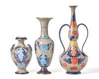 Three Wedgwood Polychrome Decorated Creamware Vases
