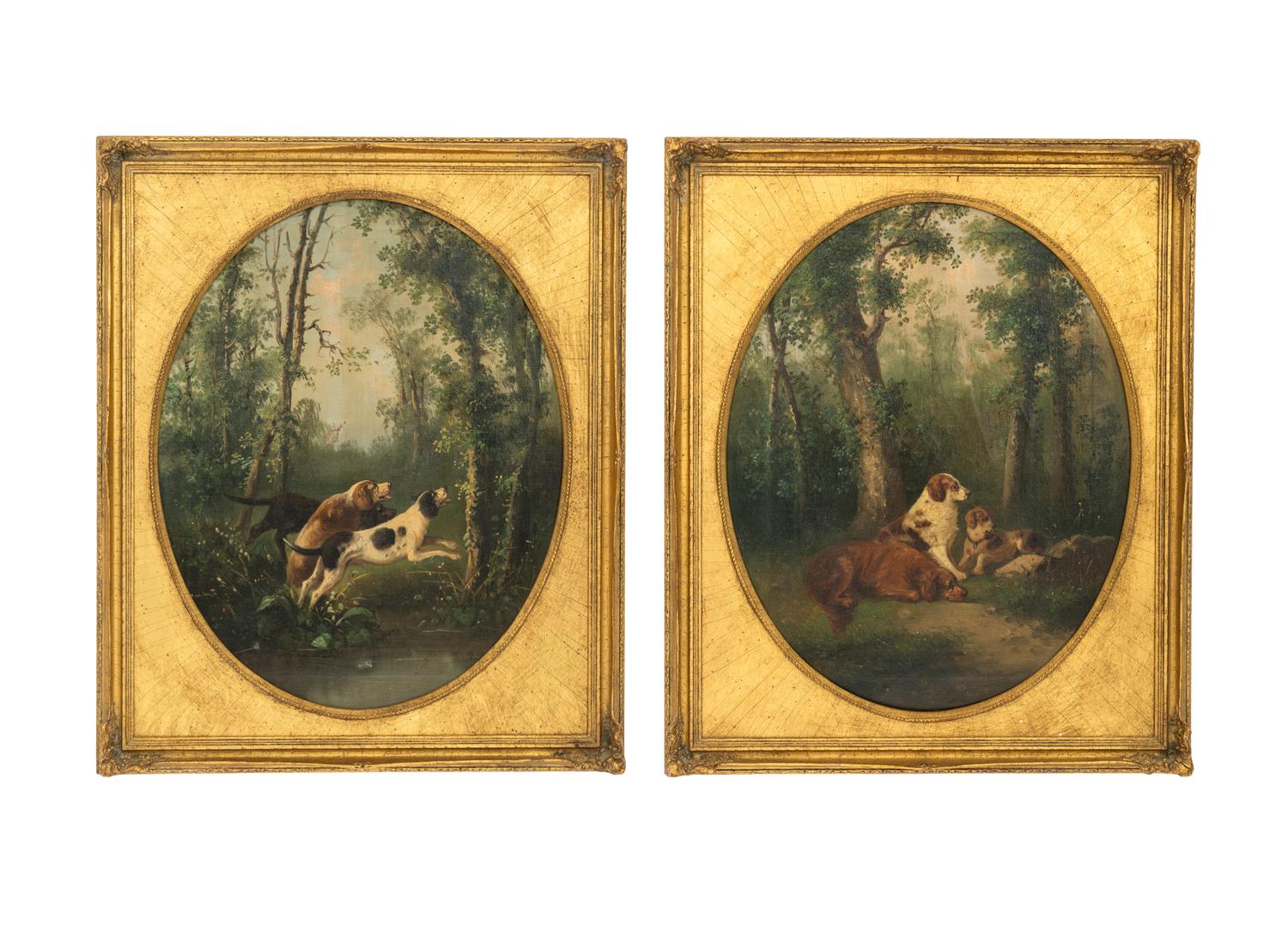 Dogs Hunting and Dogs at Rest (two paintings)