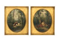 Dogs Hunting and Dogs at Rest (two paintings)