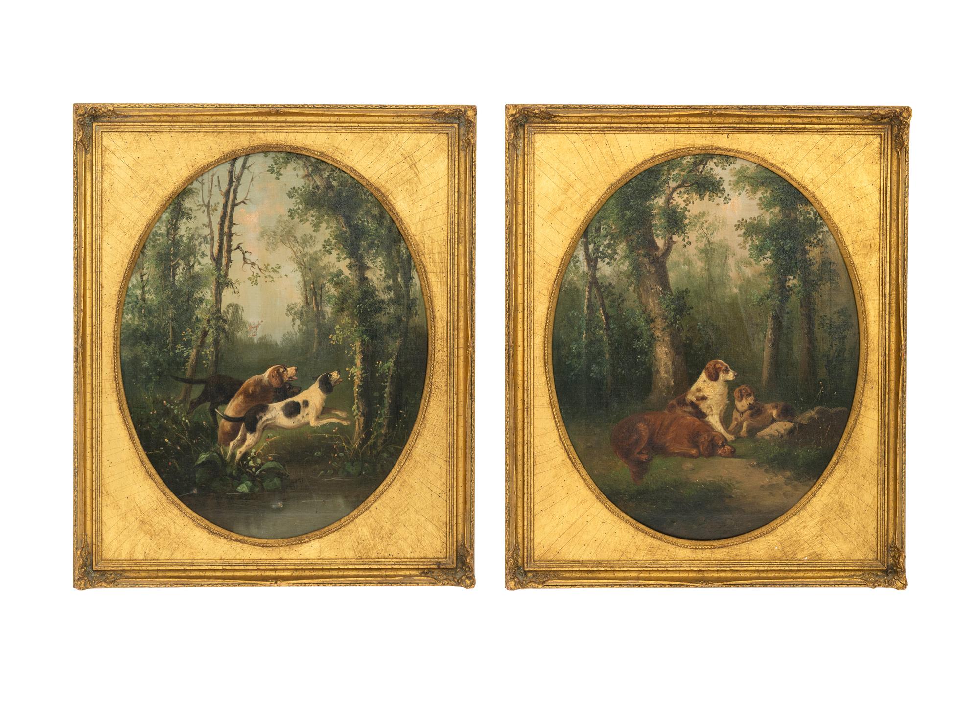 Dogs Hunting and Dogs at Rest (two paintings)