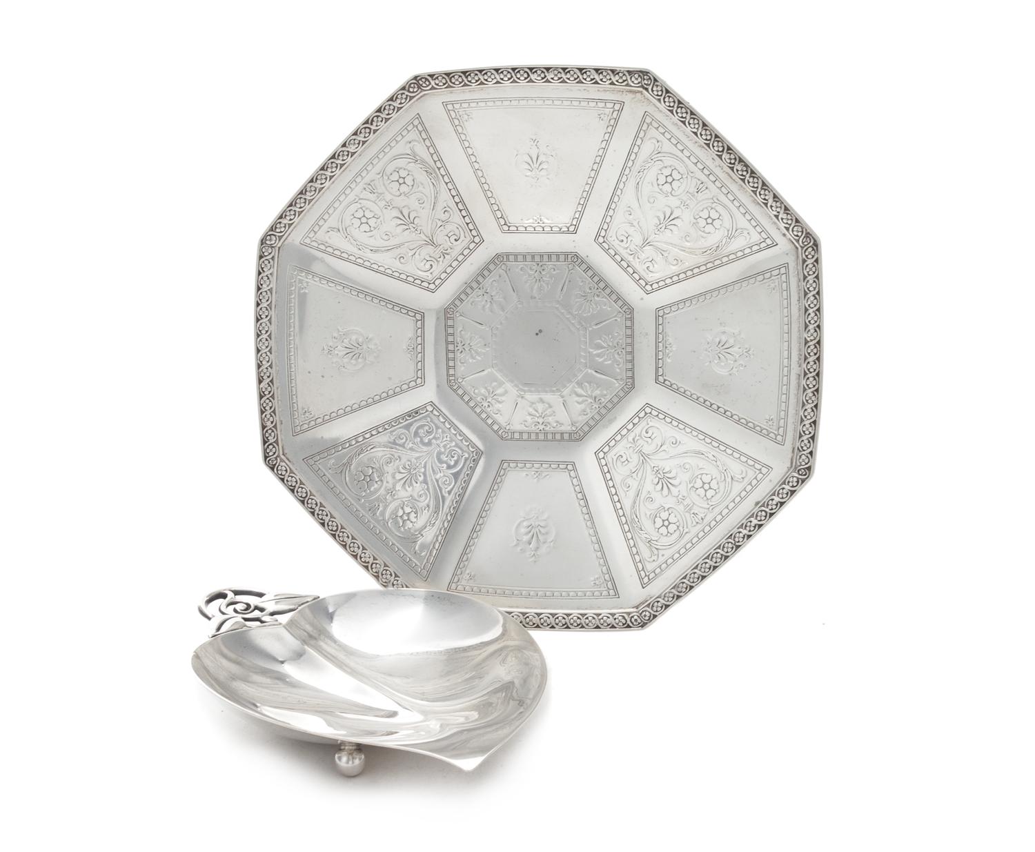 Two American Silver Dishes, Tiffany & Co., New York, NY, Circa 1914/Circa 1950, comprising an octagonal dish, the paneled sides etched