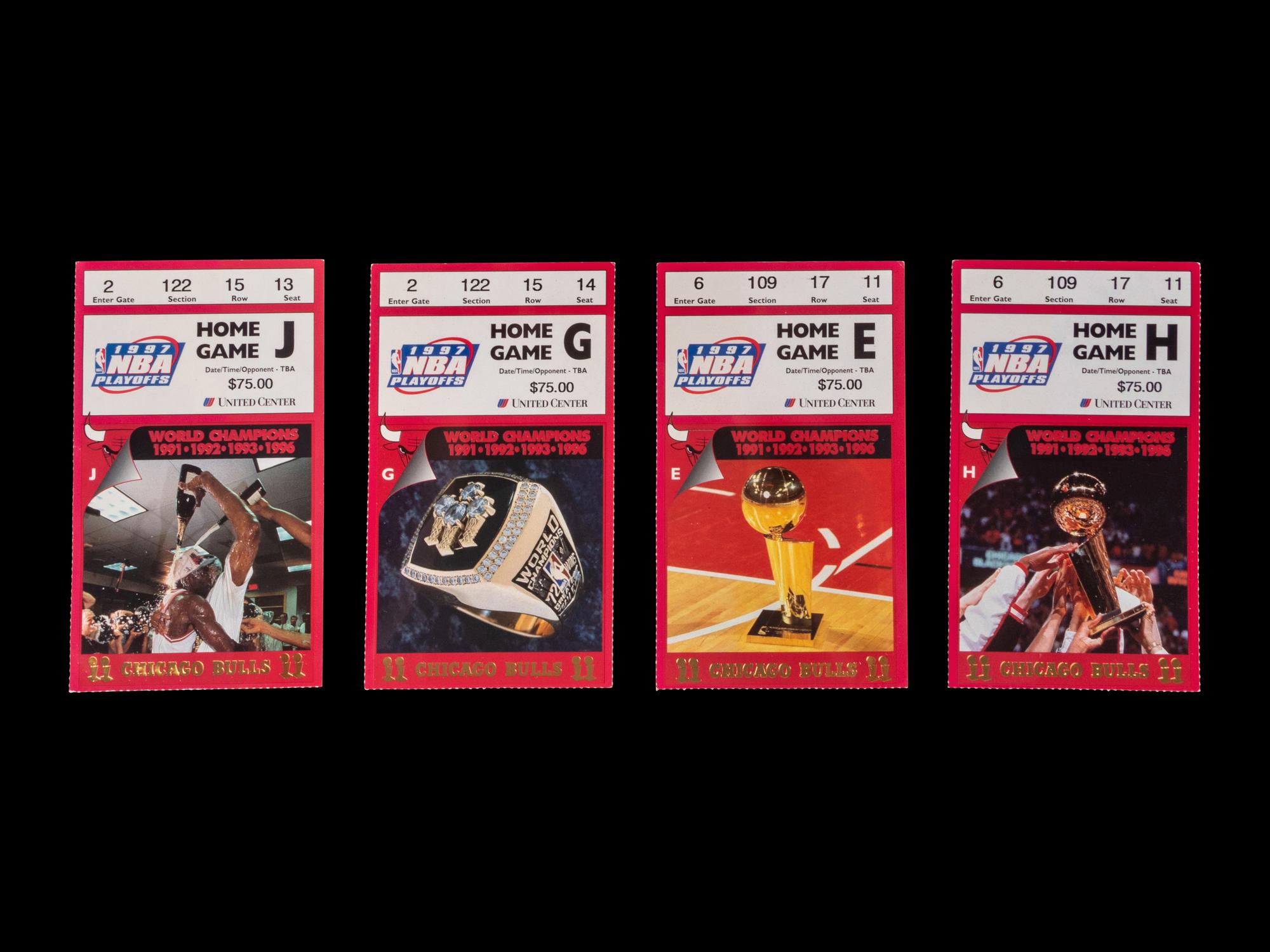 A Group of Four 1997 NBA Playoffs and Finals Chicago Bulls Michael Jordan Ticket Stubs,