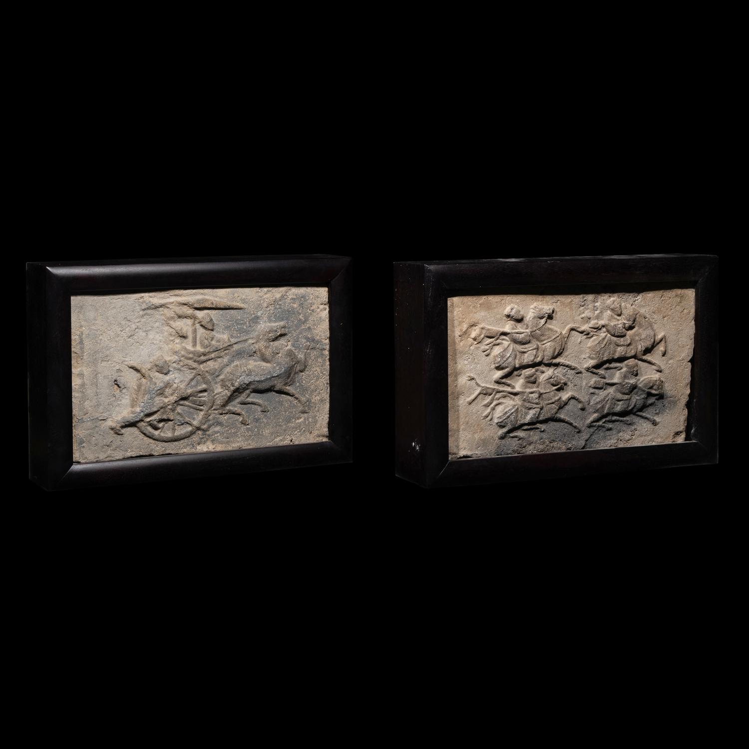 Two Chinese Han Style Carved Pottery ‘Figural’ Tomb Tiles 人物圖畫像磚兩件