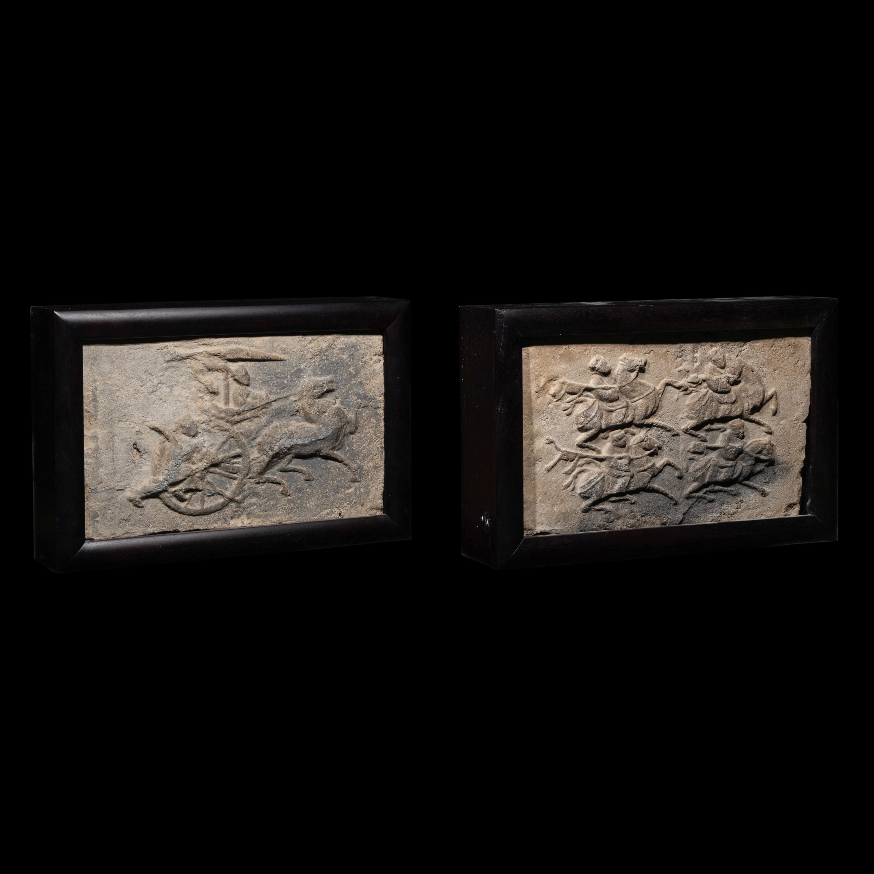 Two Chinese Han Style Carved Pottery ‘Figural’ Tomb Tiles 人物圖畫像磚兩件