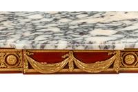 A Louis XVI Style Gilt Bronze Mounted Mahogany Marble-Top Console Table